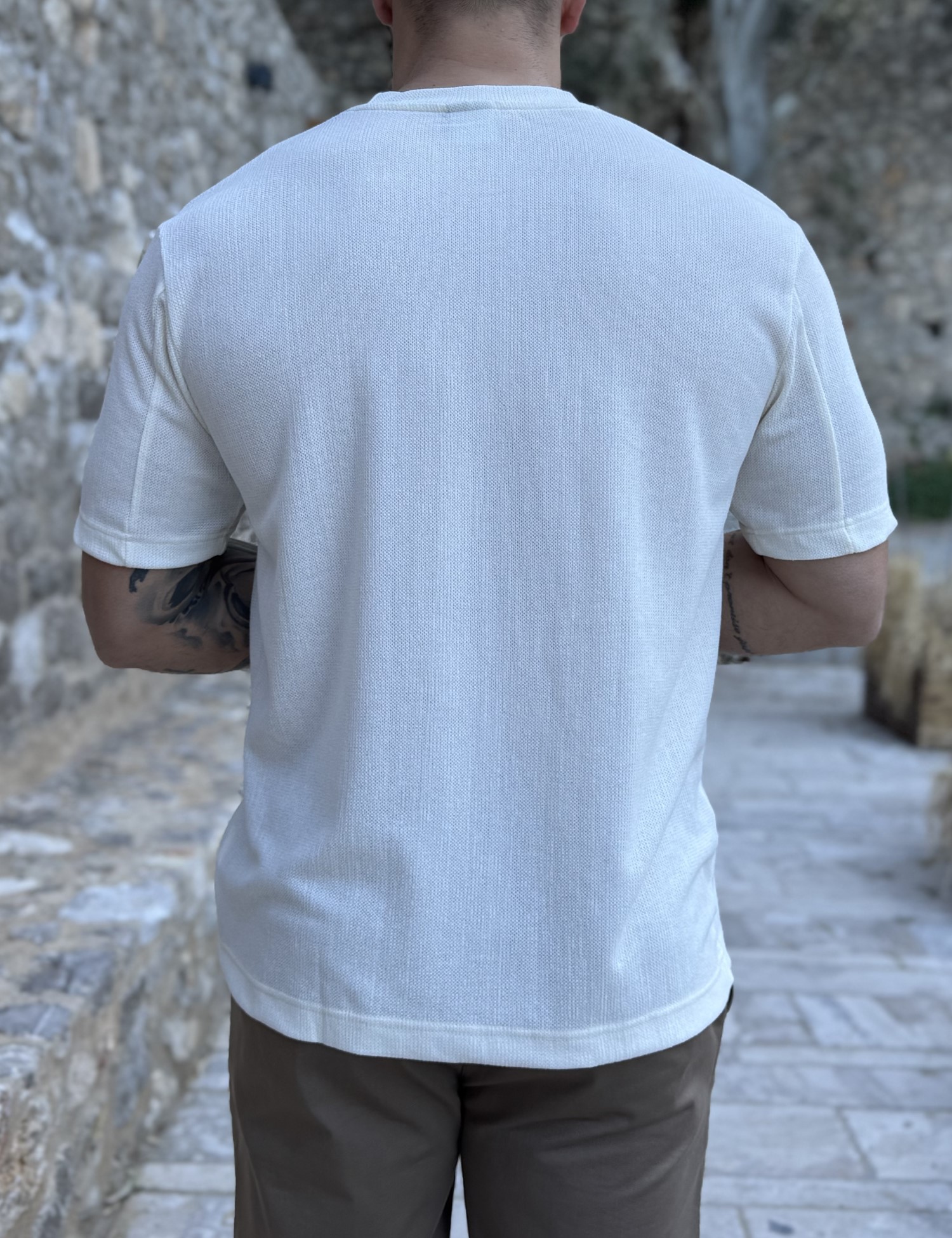 Marrakech ανδρική εκρού κοντομάνικη μπλούζα με ριπ ύφανση TST2727 φωτογραφία